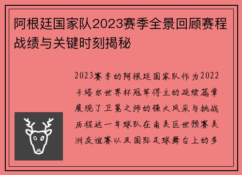 阿根廷国家队2023赛季全景回顾赛程战绩与关键时刻揭秘